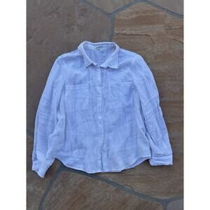 Z Supply Saturday Shirt Large Whife Gauze Stripe Button Cotton Long Sleeve BZ